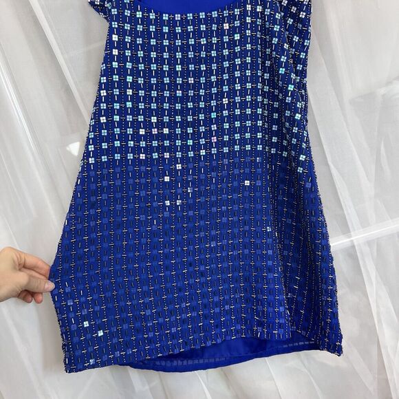 Parker Anthropologie 100% silk beaded colorblock mini dress cutout Small formal - Picture 8 of 8